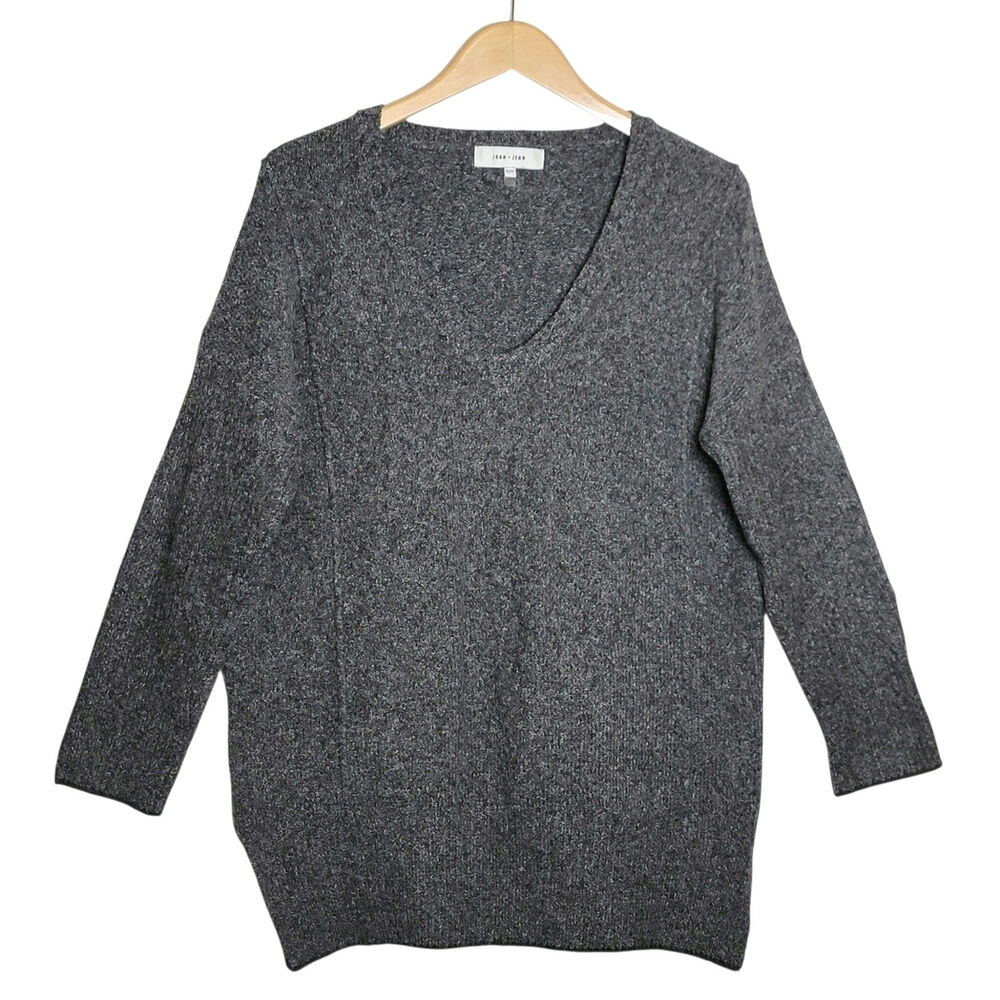 John & Jenn Gray Knit Sweater V-Neck Oversized XS Cozy Minimalist